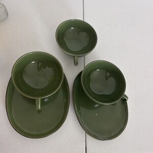Vintage Two IKEA Set Of Green Soup Bowls With Plates And An Extra Bowl
